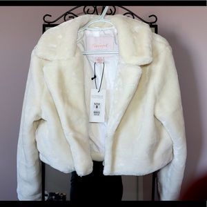 Revamped faux fur crop jacket with tags